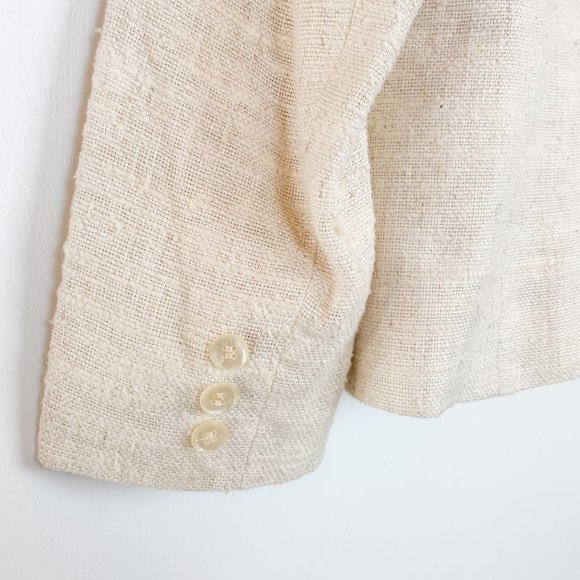 Vintage 70s Rustic Linen Blazer, Shrunken, Ivory - Picture 6 of 7